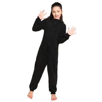 Leadtex Child Black Cat Costumes Zipper Cartoon Cat Onesie Pajamas Costume Halloween Cosplay Jumpsuit For Kids,S4-6