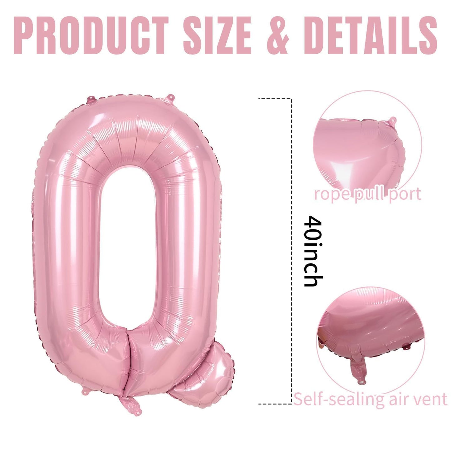 40 Inch Pink Letter Balloons, Large Q Letter Balloons Foil Helium Balloon, Foil Big Single Alphabet Q Balloon, Pink Letters for