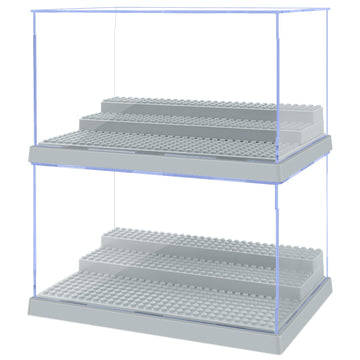 2 Pack Display Case For Minifigure Action Figures Blocks, Acrylic Minifigure Display Case Box Storage With 3 Movable Steps Gift