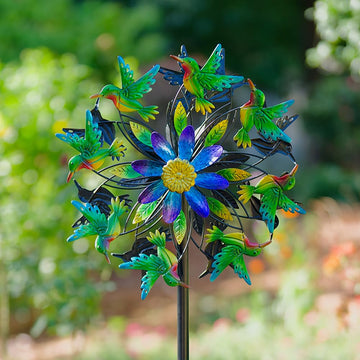 Venniy Hummingbird Wind Spinner, Metal Outdoor Wind Sculptures & Spinners, 68.5 Inch Double Windmill Spinner For Yard Lawn Garde