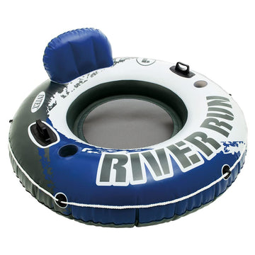 Intex 58825Ep River Run 1 Inflatable Floating Lounge: Comfortable Backrest – Built-In Cup Holders – Durable Grab Handles – All Around Grab Rope – 220Lb Weight Capacity– Blue