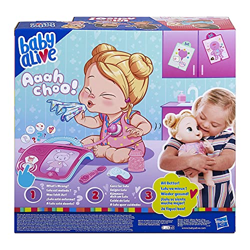 Baby Alive Lulu Achoo Doll  12-Inch Interactive Doctor Play Toy  Lights  Sounds  Movements  Kids 3 and Up  Blonde Hair