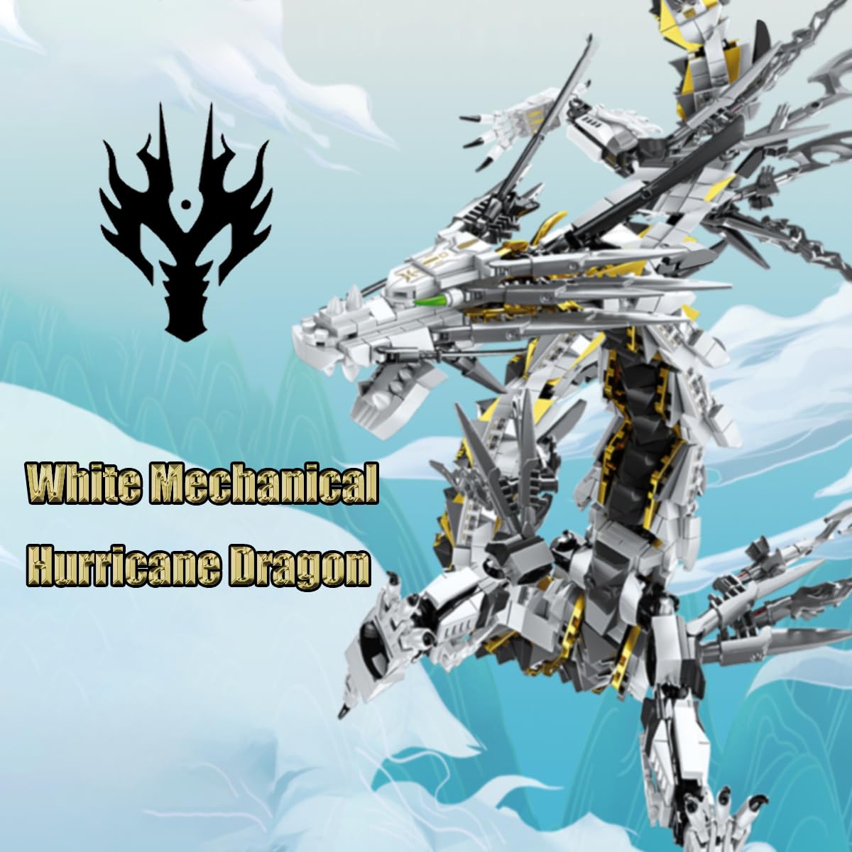 HONLANCH Dragon Series White Mechanical Building Blocks Set - 1485 Pieces, Large Plastic Toy for Kids and Adults (Model 8093)