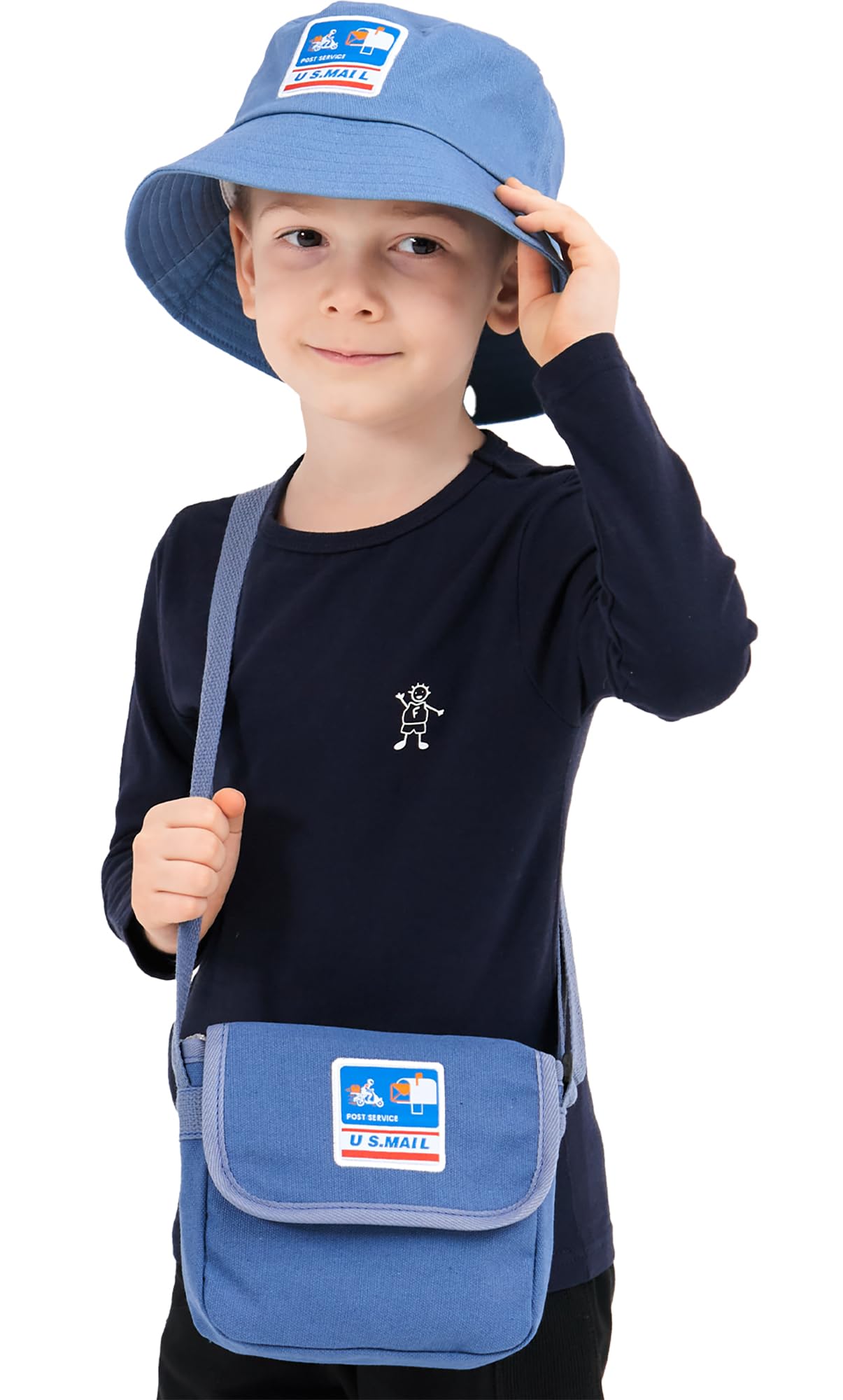 CINKCO Mailman Costume Bucket Hat+Postman Bag (2 in 1) Postman Dress Up for Kids