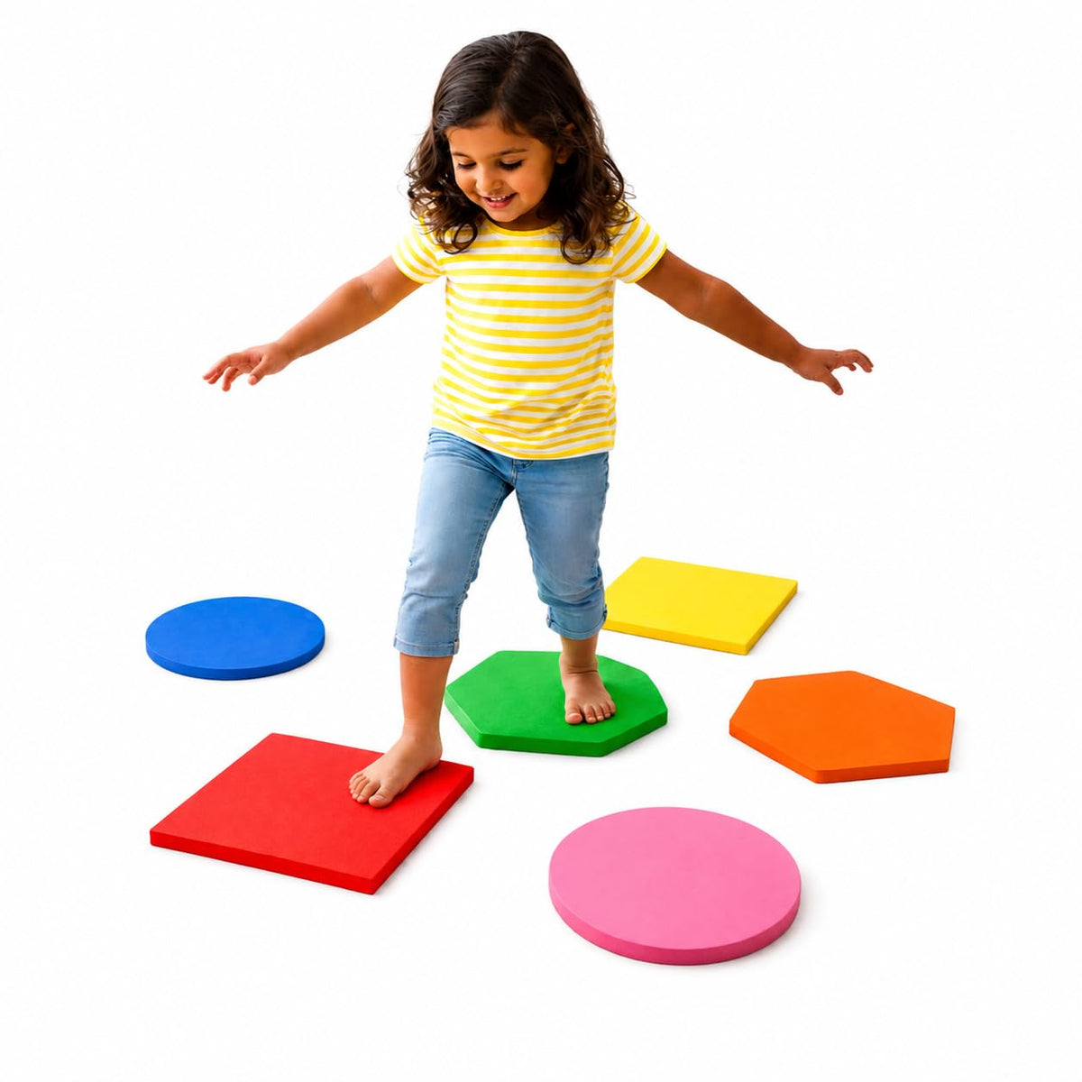 JoyCrate StepaShape Tiles | Toddler Shape Learning Floor Game | Jump & Hop Gross Motor Activity Toy | Indoor Outdoor Movement 