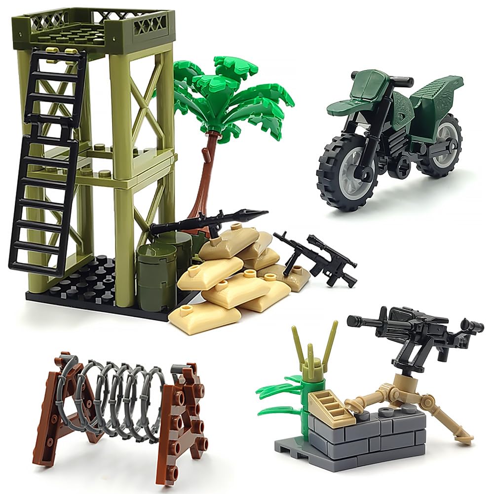 DSPITWOD Military  Pack Building Block Toys Army Accessories with Sentry Guard Tower Set Compatible with Mini Figure Brick Toy for Boys Age 6-12 Years