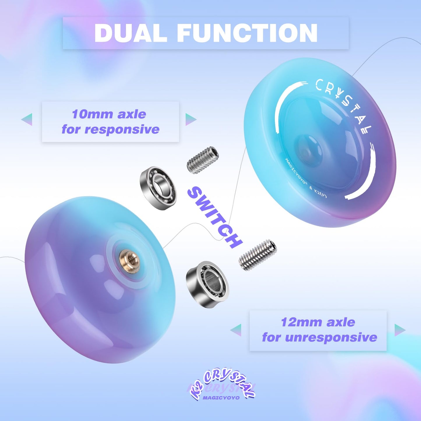 Yoyo Professional K2 Crystal Yo Yo, Responsive Yoyo For Kids Beginners, Dual Purpose Yoyo For Adults Advanced + Unresponsive Yo-