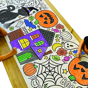 Tiny Expressions Halloween Coloring Tablecloth For Kids - Rolled, No Creases 30' X 72' Giant Coloring Poster To Color On - Halloween Activities For Kids