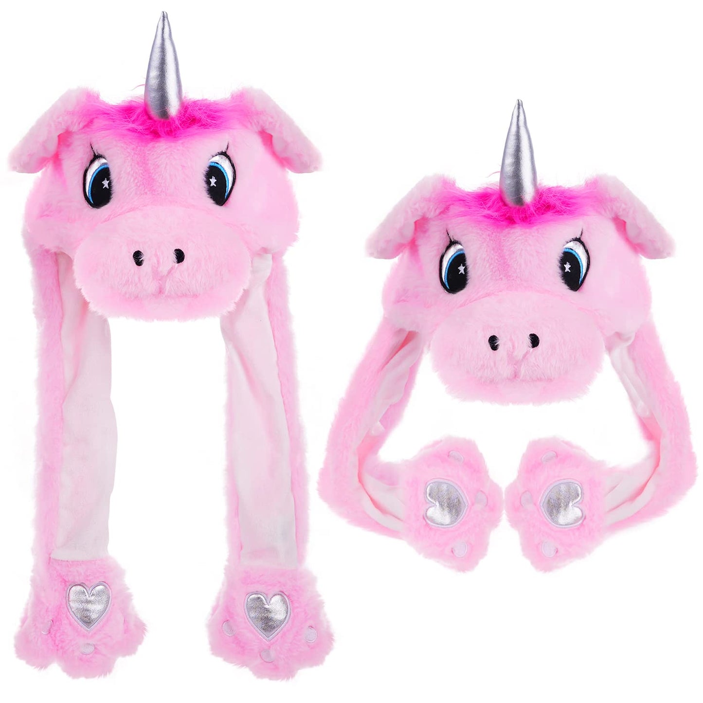 Arcimatto Animal Hat Plush Unicorn Ears Moving Jumping Dress Up Cosplay Party Christmas Holiday Cute Cap For Kids Adults (Pink U