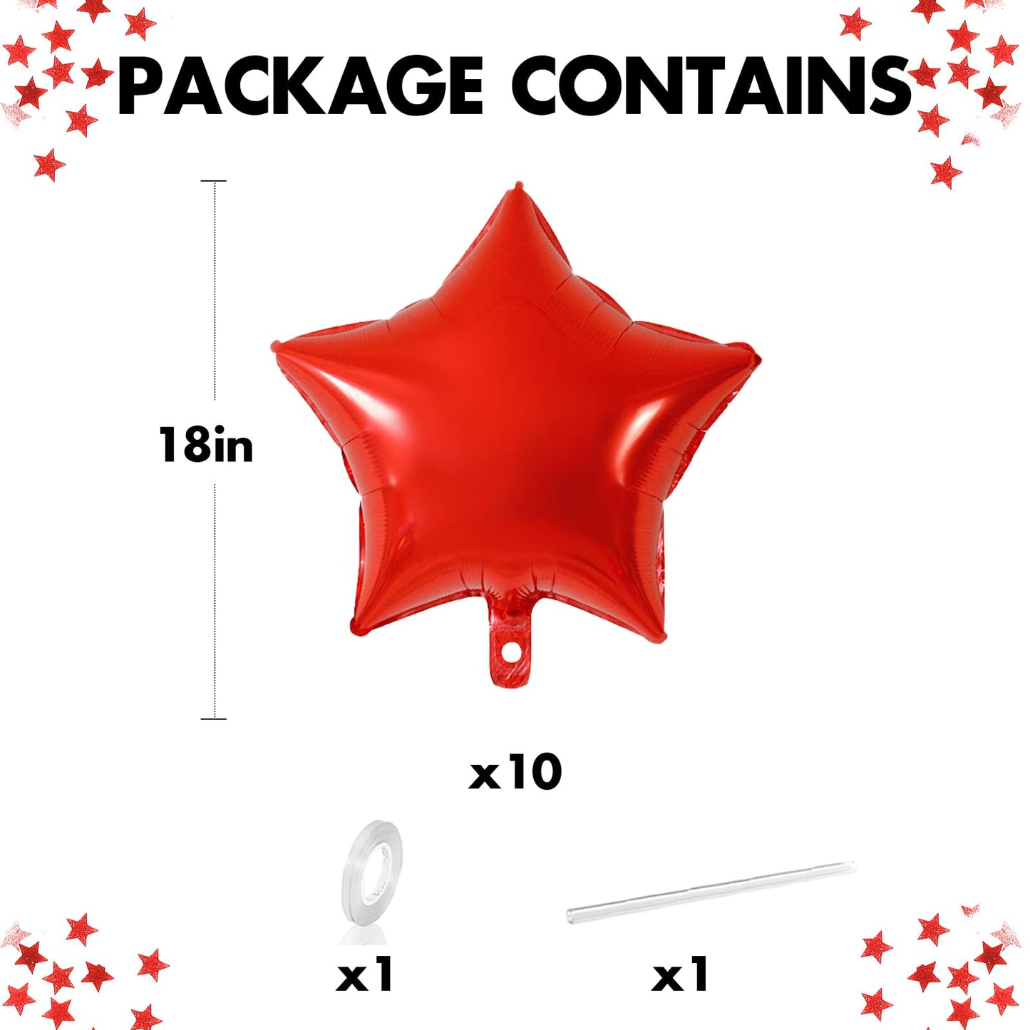Red Star Foil Balloons, 18 Inches Star Foil Balloons For Helium, 10 Pcs Red Star Birthday Balloons For Birthday Party Graduation