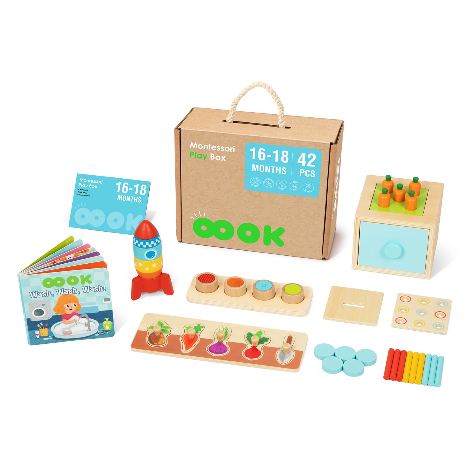 Oook Montessori Educational Toys For 1 Year Old, 6 In 1 Learning Toys Set For Toddlers Wooden Toy Present (3 In 1 Edutational Bo