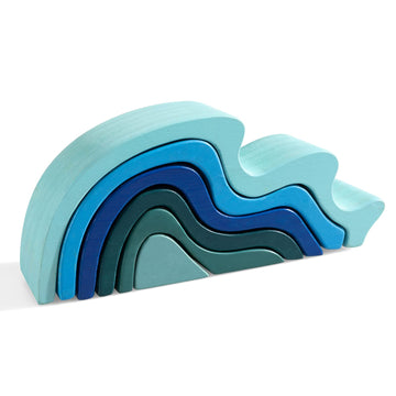 Merryheart Wooden Rainbow Stacking Toy, Water Wave Elements Wooden Stacker, Various Shapes Nesting Stacking Blocks, Waldorf & Mo