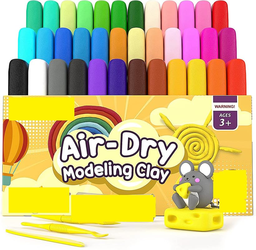 Quakel Air Dry Clay For Kids (Pack Of 12)  Colorful, Soft & NonToxic Modeling Magic Clay Putty Kit  Creative Arts & Crafts Gi