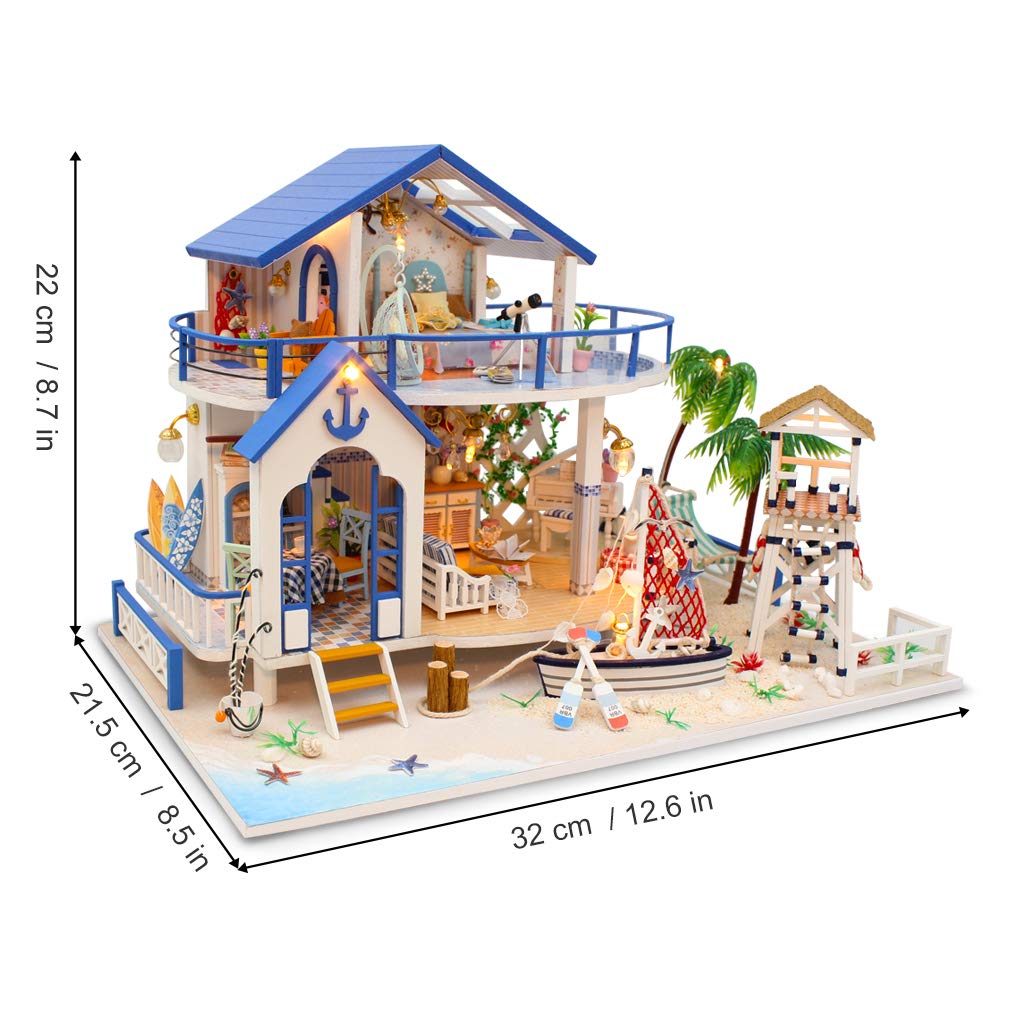GuDoQi DIY Miniature Dollhouse Kit  Miniature House Kit 1:24 Scale Tiny House kit with Music and Furniture Kit  Great Gift for Birthday Christmas  Blue Sea Legend
