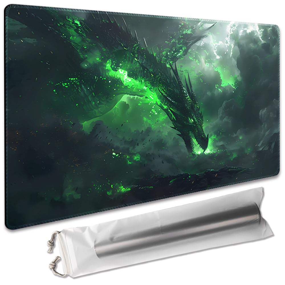 SIXTORE enhanced Board Game 24x14in TCG Playmat Compatible for OCG CCG RPG MTG Play Mats Mousepad Desk Mat (040322-Green Dragon)