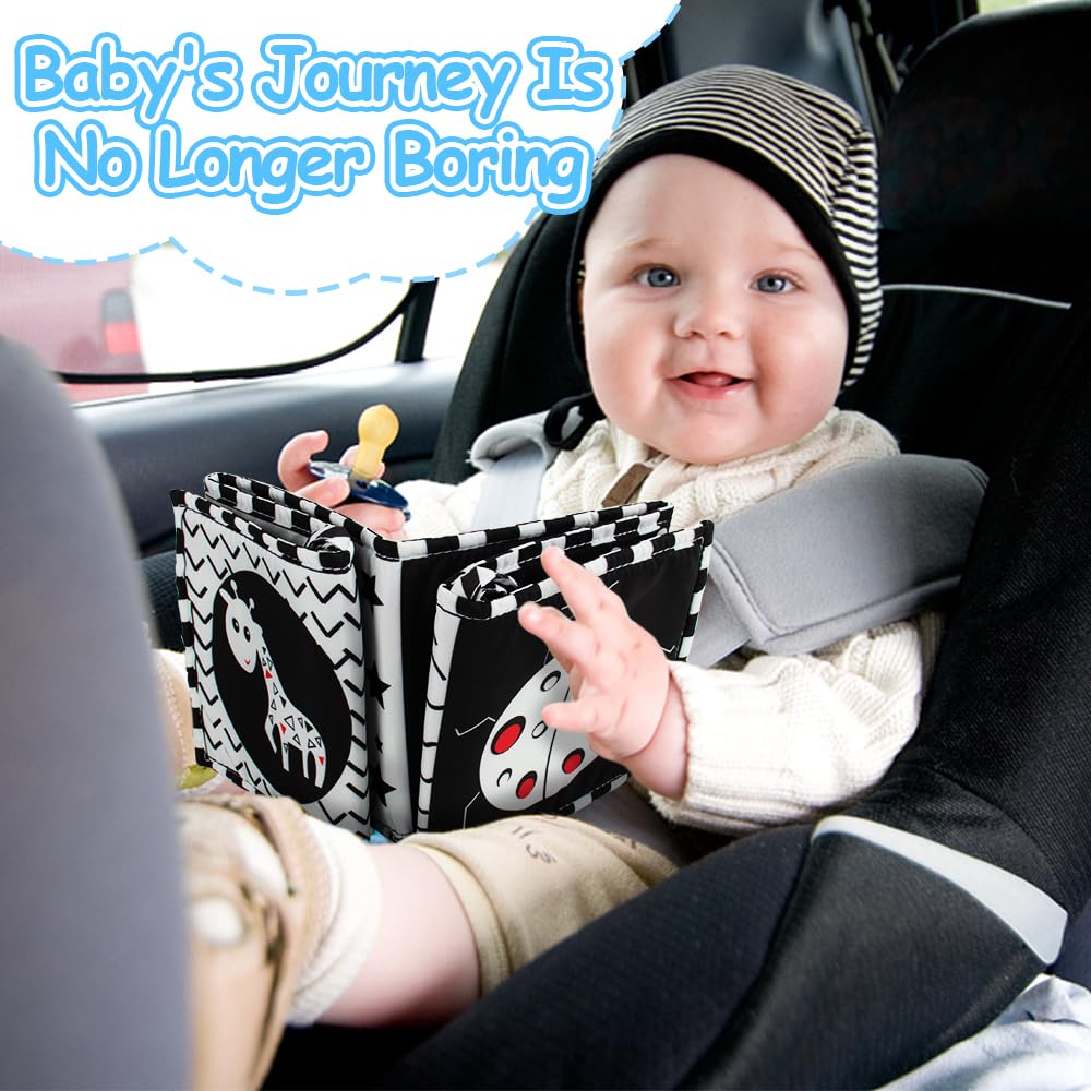 Cawgug Black And White High Contrast Soft Book For Babies 0-12 Months - Early Education Infant Tummy Time And Sensory Toys, Mont