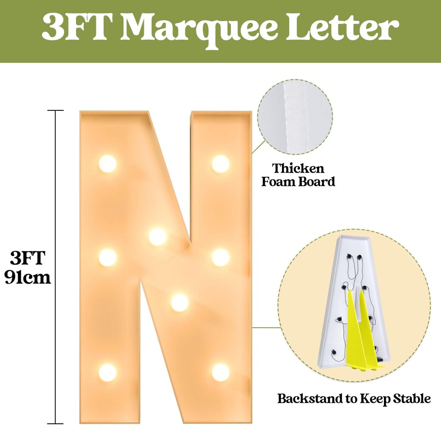3Ft Marquee Light Up Letters, Large Marquee Letters N For Party Decorations, Big Baby Letters For Baby Shower Birthday Party Dec