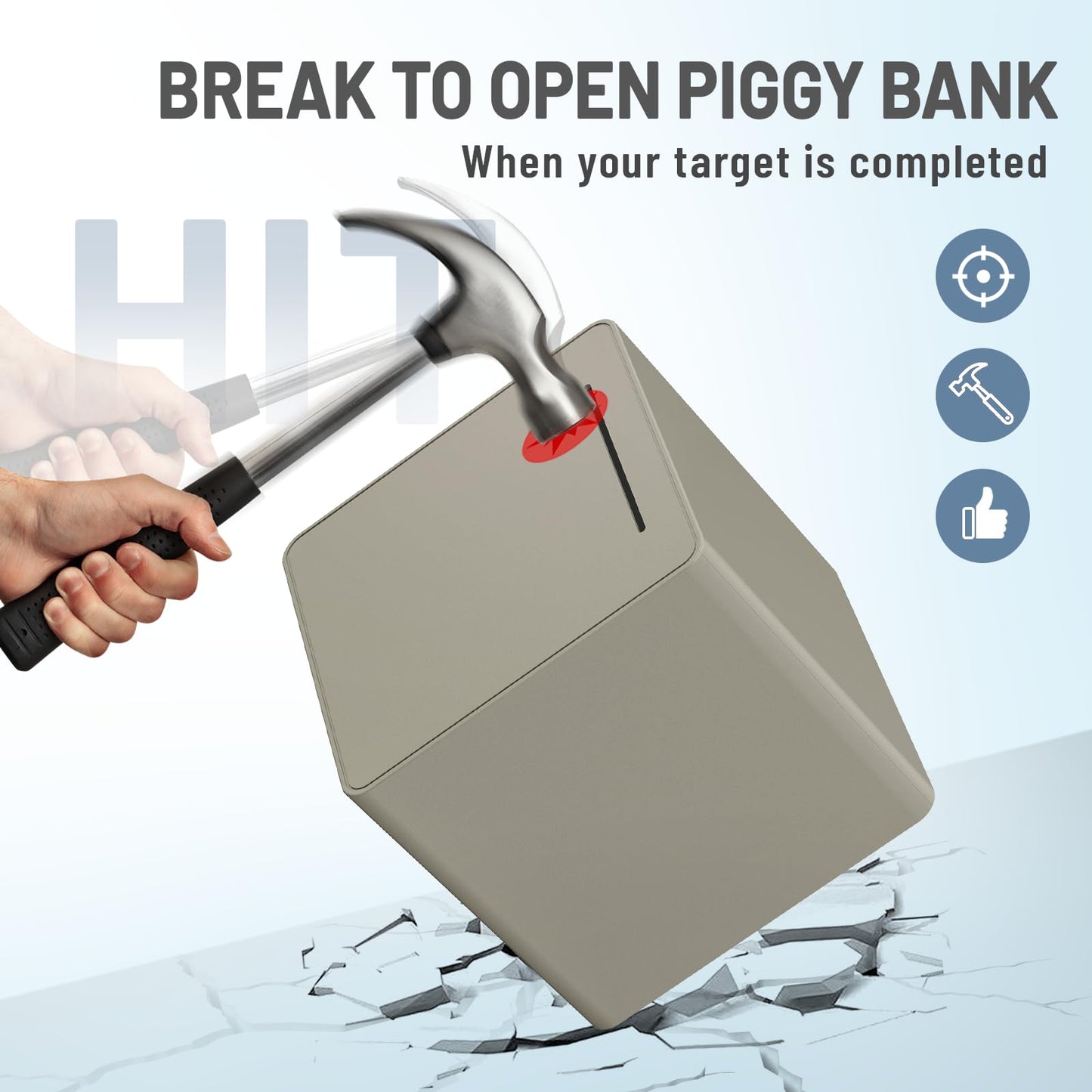 Hizgo Adults Assembly Piggy Bank, 6' Large Piggy Bank For Adults/Kids Must Break To Open, Unopenable Money Saving Box For 2025 Cash Saving (Grey)