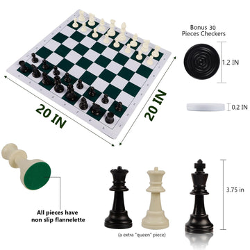 Juegoal 20' Portable Chess Checkers Backgammon Board Game Sets, 3-In-1 For Travel Board Games For Kids Adults, Folding Roll Up Classic Chess Game, Tournament Thick Mousepad Board Mat With Storage Bag
