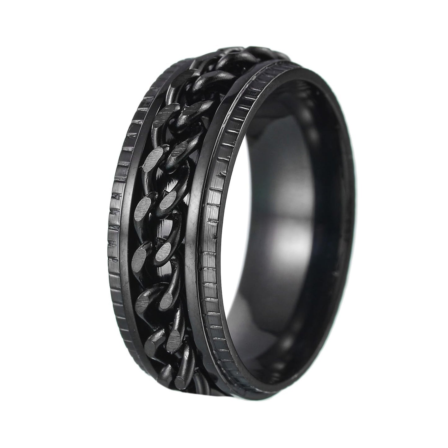 Udolfly Mens Fidget Rings Anxiety Rings For Men Womens Chain Spinner Rings For Adults Titanium Steel Ring Black Black Size 12