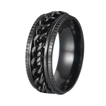 Udolfly Mens Fidget Rings Anxiety Rings For Men Womens Chain Spinner Rings For Adults Titanium Steel Ring Black Black Size 8