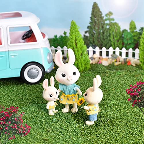 Honey Bee Acres The Mcscampers Rabbit Family, 4 Mini Flocked Doll Play Figures, Bunny Collectibles, Pretend Play Toys For Kids, Valentines, Easter Basket, Birthday Gift For Girls 3+
