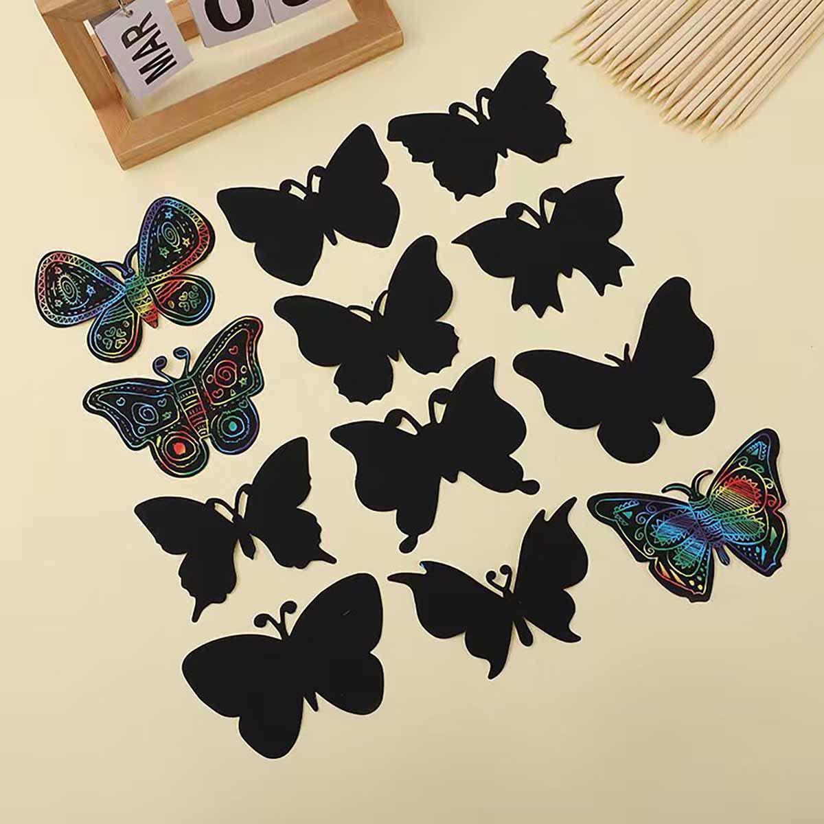 Kukiwhy 24 PCS Rainbow Spring Butterfly Crafts Scratch Cards,Party Favors DIY Birthday Gift Supplies for Kids, 12 Styles
