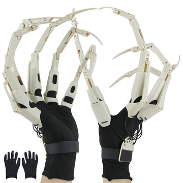 Foggizo Articulated Fingers With White Nails, Articulated Claws Extensions With Gloves, Halloween Props For Any Costume, Robot H