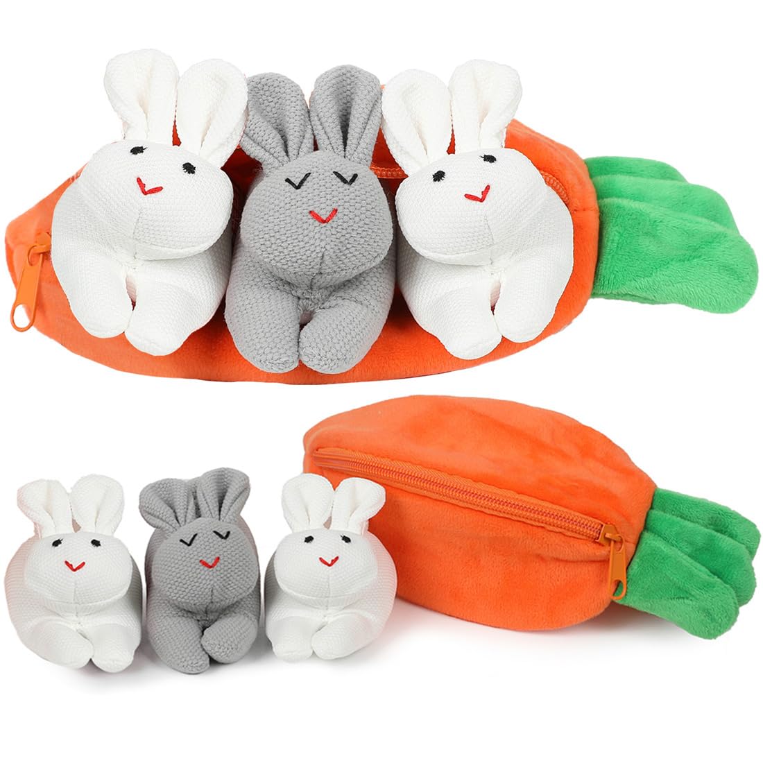 Shyhand Easter Bunny Plush Three Bunnies In Carrot Pouch Hidden Bunny Plush Bunny Stuffed Animal Bunny Doll Zip Up Carrot Bunny