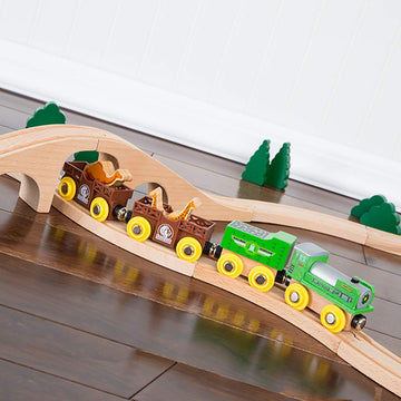 Orbrium Wooden Train Cars & Engines Collection - 18 Pcs Multicolor Safari Zoo Set, Compatible with Thomas & Brio, Model ORB-TS-A203