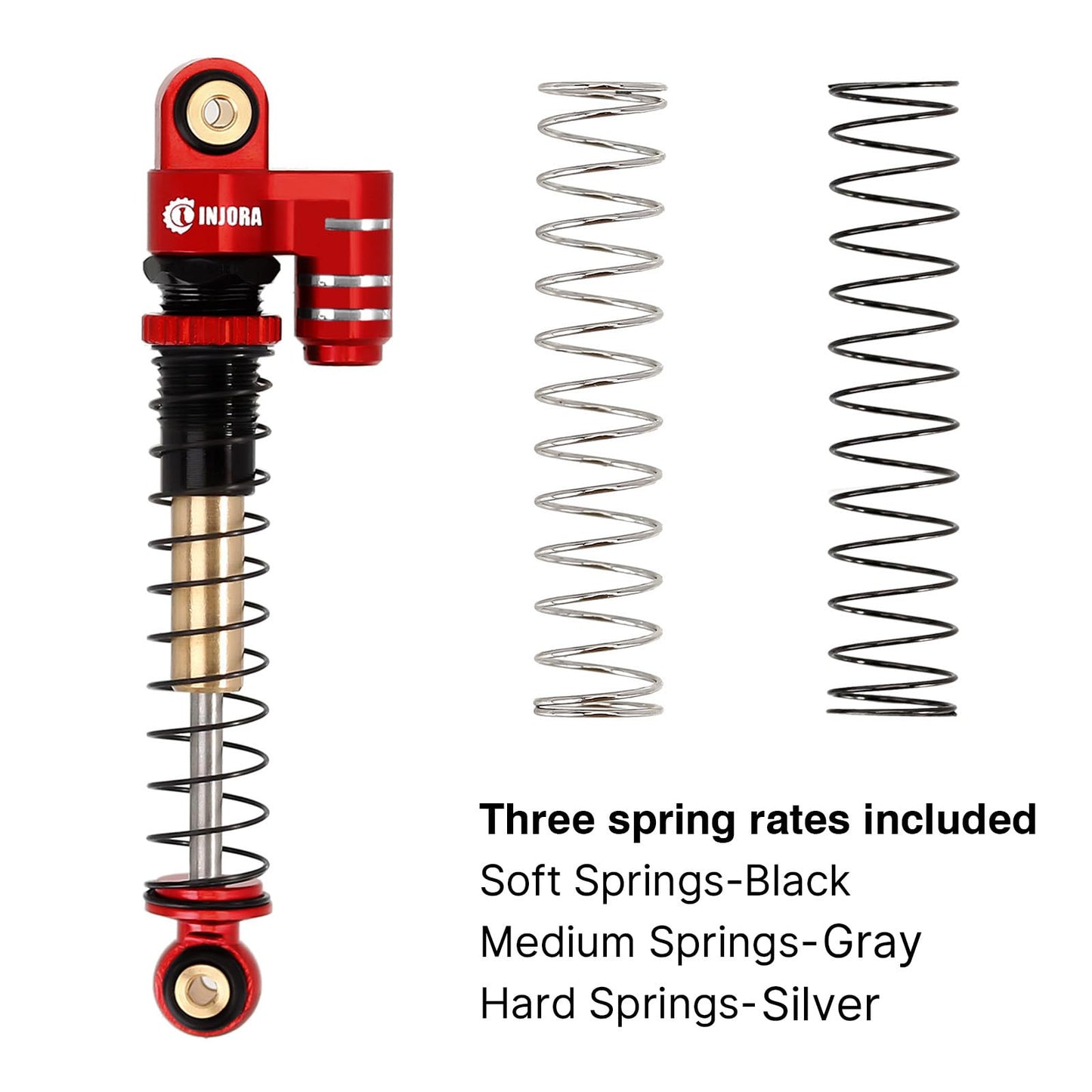 INJORA 43mm Shocks Aluminum Threaded Tele Absorber Damper Upgrades Parts Accessories for Axial SCX24 Gladiator Deadbolt C10 (Red