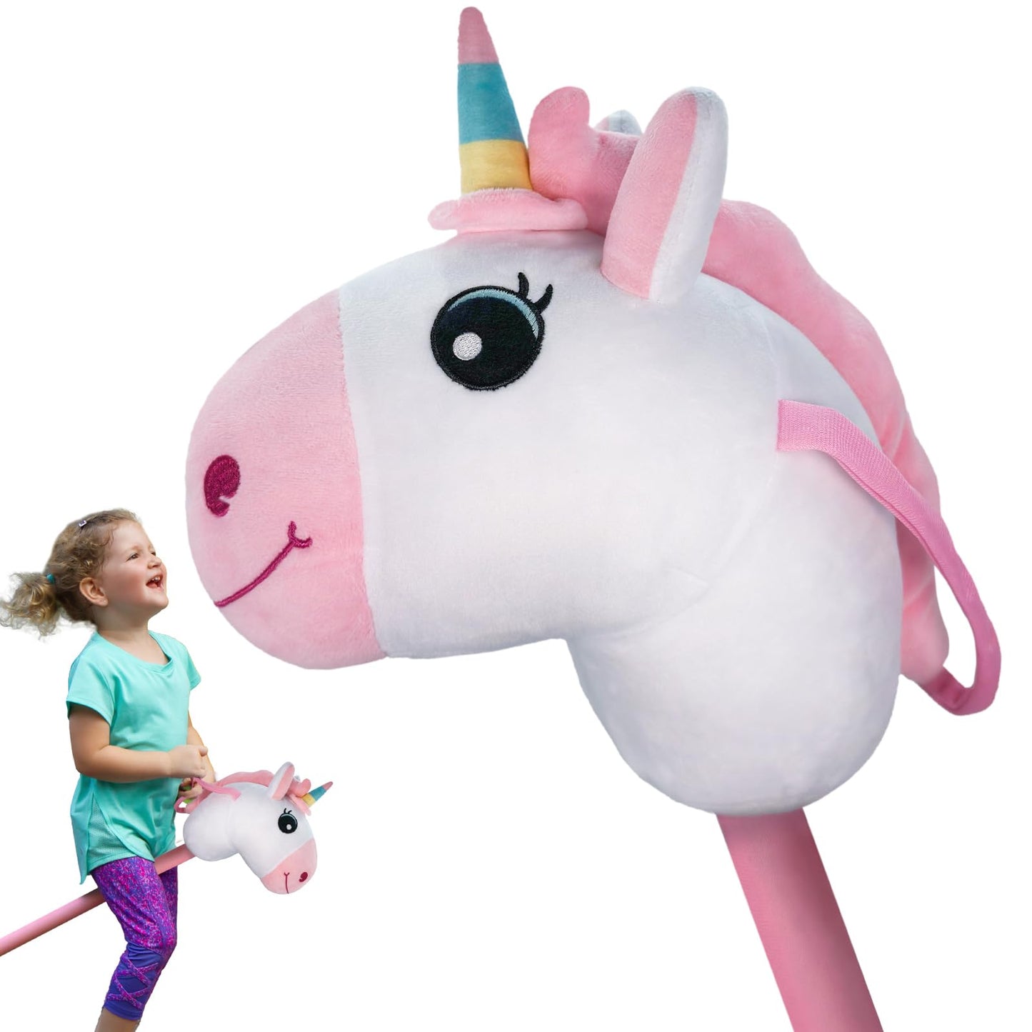 WALIKI Unicorn Stick Horse Toy for 2, 3, 4, 5, 6 & 7 Year Old Girls | Cute Birthday Gift for Little Girls | Pretend Play Pony fo
