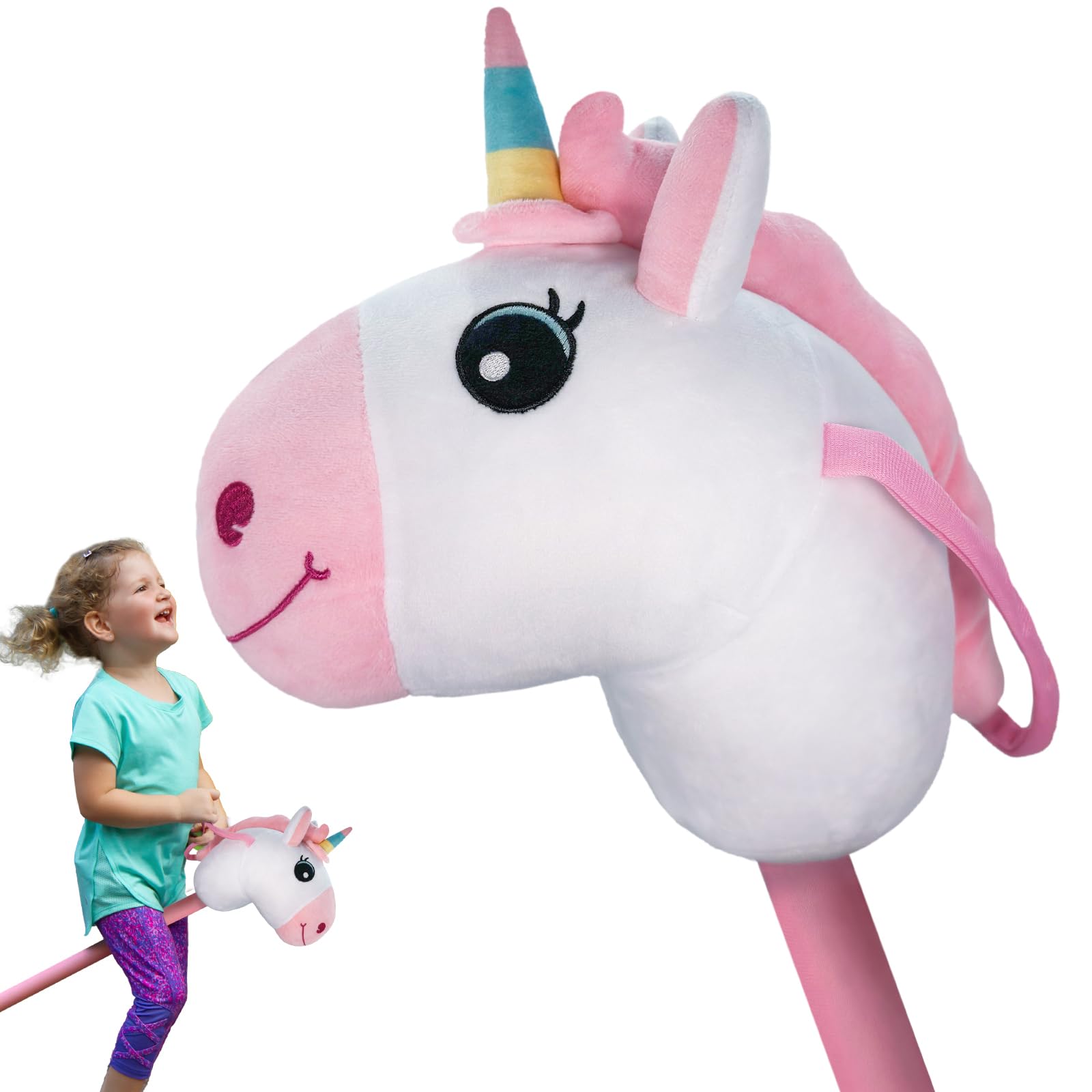 WALIKI Unicorn Stick Horse Toy for 2, 3, 4, 5, 6 & 7 Year Old Girls | Cute Birthday Gift for Little Girls | Pretend Play Pony fo