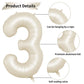 40 Inch Cream Number 3 Balloon, Beige Large 3Rd Birthday Balloons, Digital 3 Cream White Giant 3 Foil Balloon Helium For Boys Gi