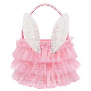 Bunny Chorus Tutu Easter Basket, Pink Ruffled Shining Tulle With Fluffy Bunny Ears, Easter Theme Party Favors Stuffers Gifts For