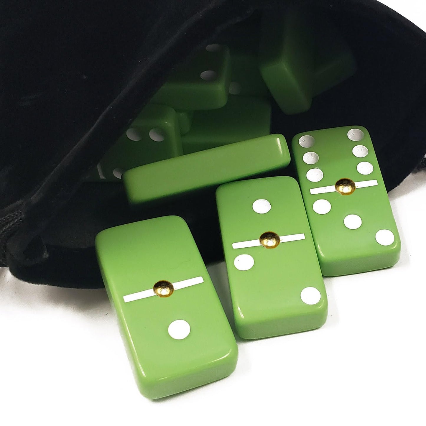 Domino Double 6 Lime Green Acrylic Jumbo Tournament Professional Size In Elegant Black Velvet Bag
