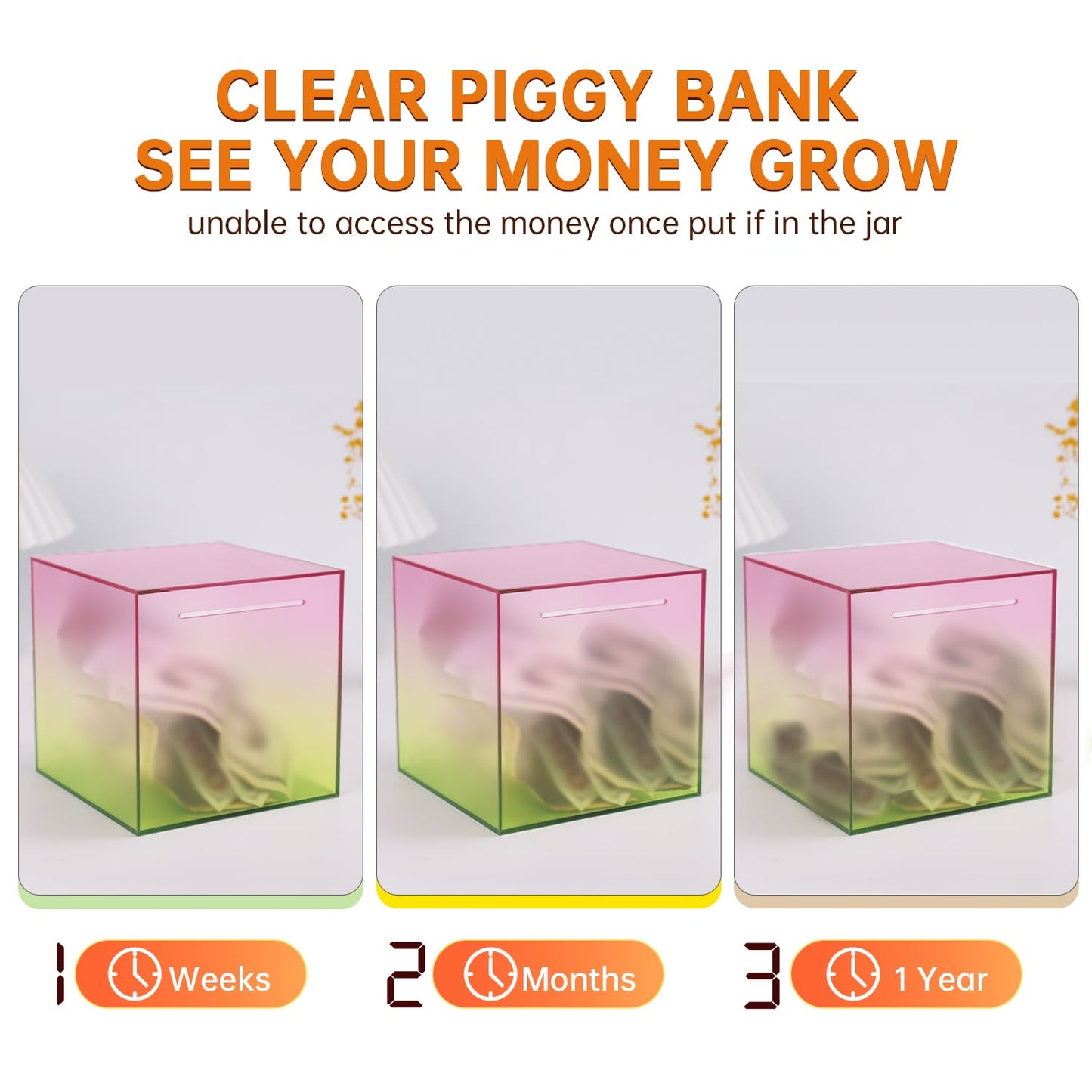 Aipor Piggy Bank For Adults/Kids Must Break To Open, Unopenable Acrylic Piggy Bank, Color Gradient Piggy Bank For Boys/Girls To