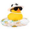 Wonuu Car Rubber Duck, Yellow Duck Decoration Dashboard With Sun Hat Swim Ring Necklace Sunglasses For Car Dashboard Decorations, Soccer Hat-Transparent-Small Pearl