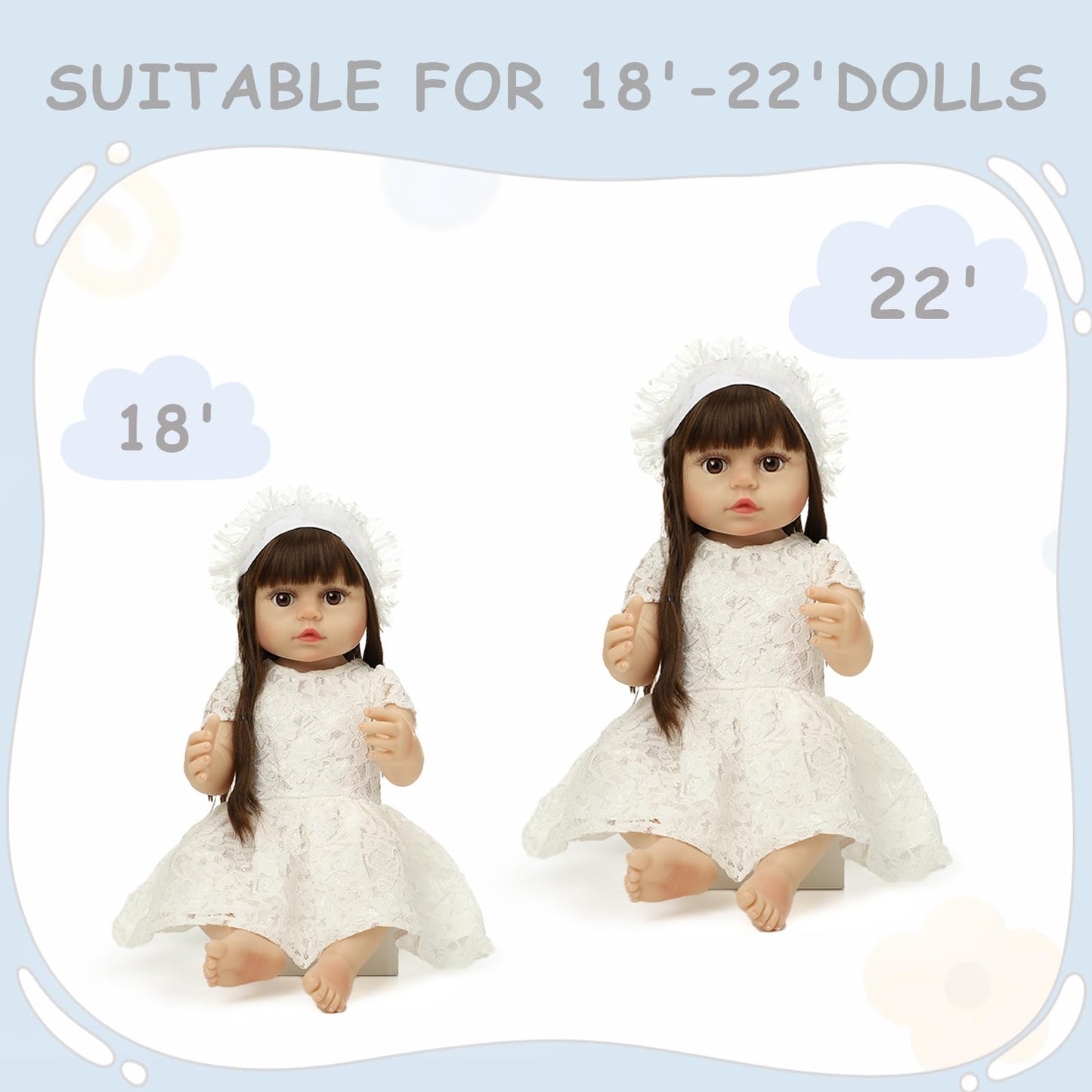 Reborn Baby Doll Clothes Outfit 18-22 Inch Newborn Baby Doll Girl,Reborn Baby Clothes,Reborn Baby Dolls-White Dress