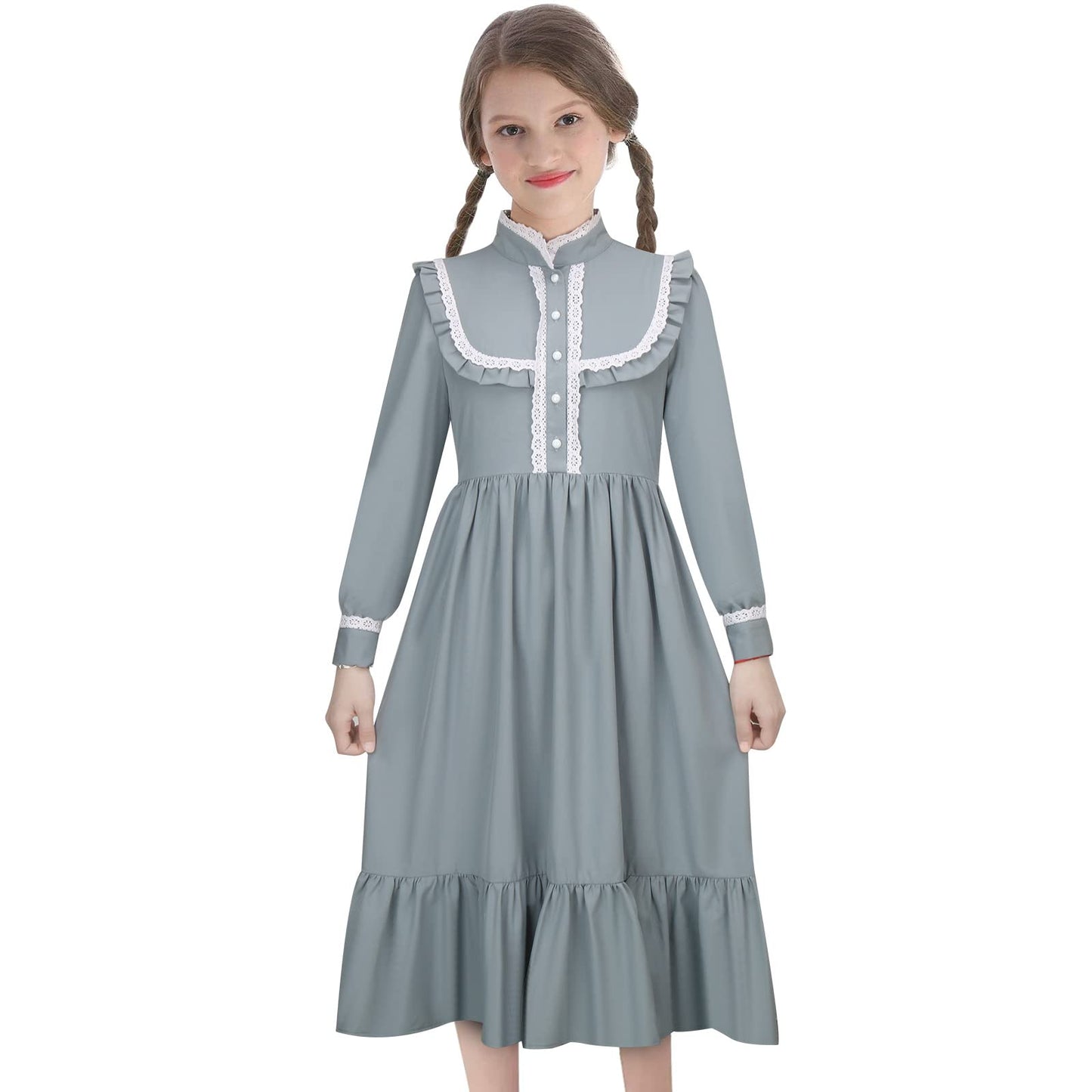 Todollcos Girlsharriet Tubman Costume Pioneer Colonial Dress Victoria Retro Rustic Skirt Kids Cosplay Outfits Party (Blue, 150Cm