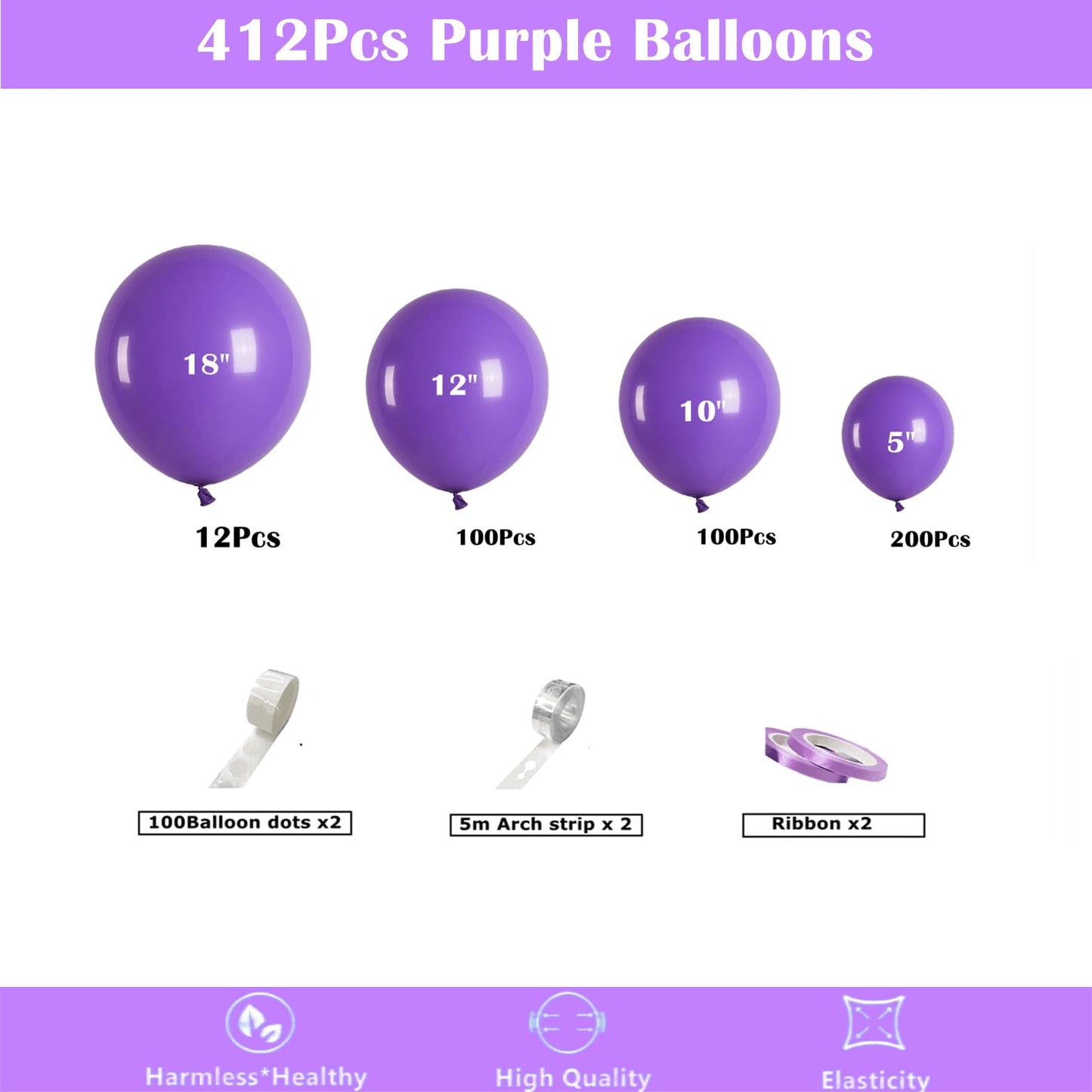 412Pcs Purple Balloons 18 12 10 5 Inch Purple Balloon Garland Arch Kit Different Sizes Matte Latex Balloons For Baby Shower Birt