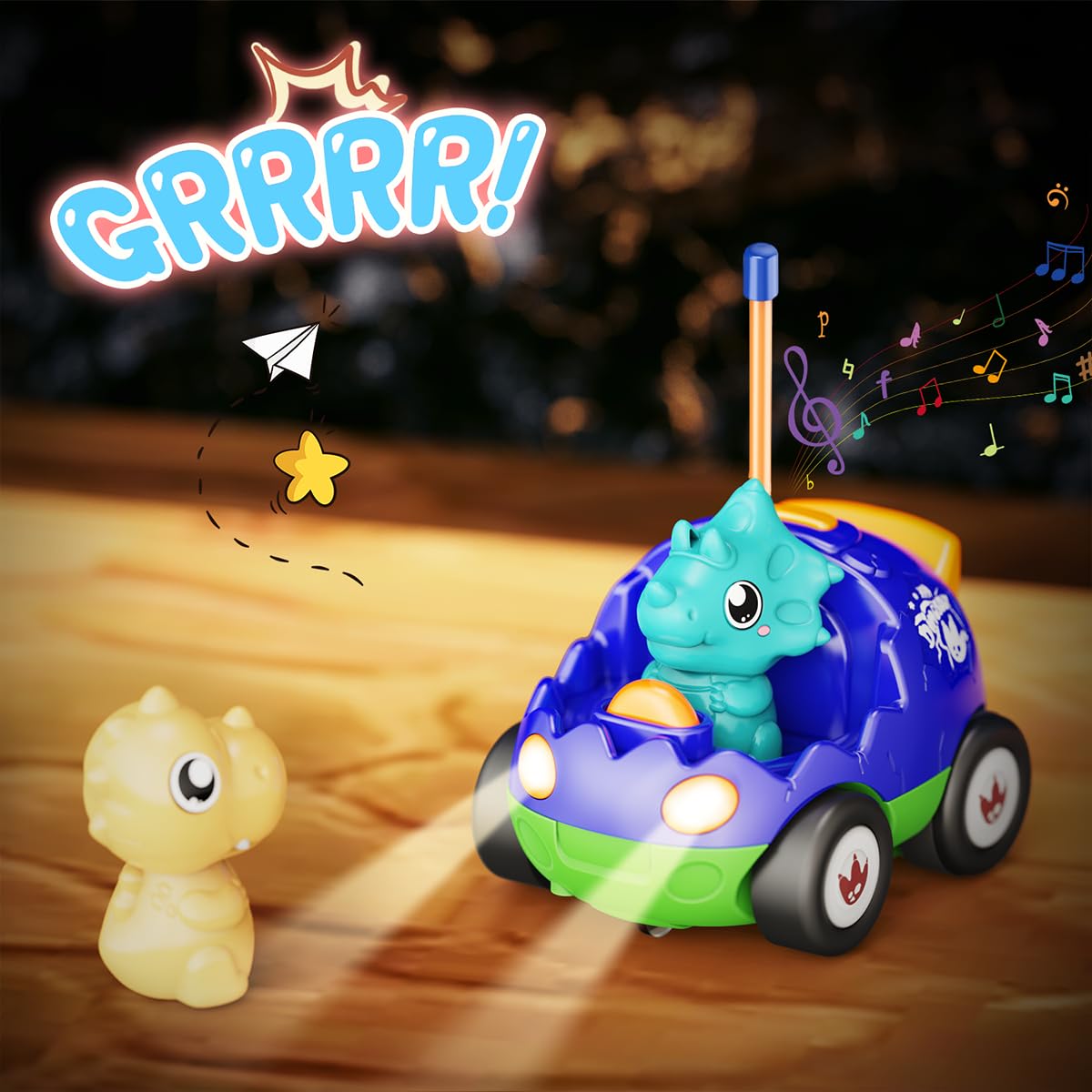 Dinosaur Toys for Kids 3-5, 2 Pack Remote Control Car Toys for Toddlers, Dinosaur RC Car Toys with Music and Lights, Xmas Gift,