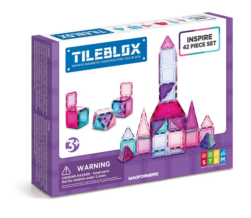Tileblox Inspire (42 Piece) Set Magnetic Building Blocks, Educational Magnetic Tiles Kit , Magnetic Construction Stem Toy Set