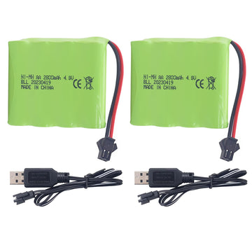 PUOO 2PCS 4.8V 2800mAh AA Rechargeable Battery with SM-2P Plug and USB Charging Cable for SY-E511 RC Excavator Truck Engineering