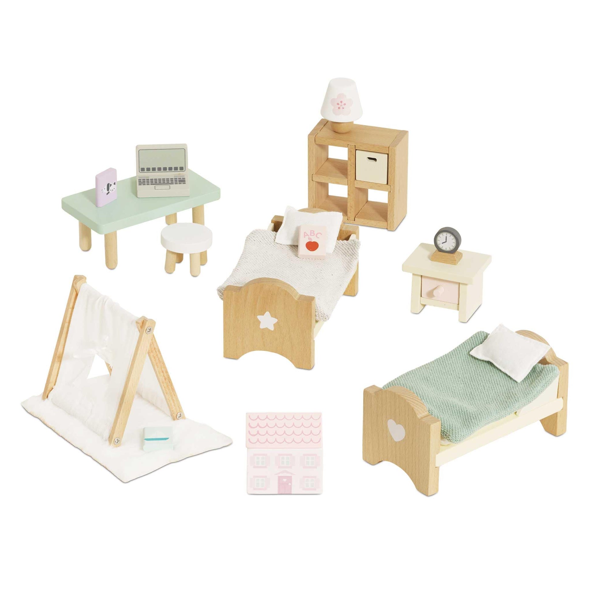 Le Toy Van - Sugarplum Wooden Bedroom Set | Dolls House Accessories Play Set For Dolls Houses | Girls And Boys Doll House Furnit