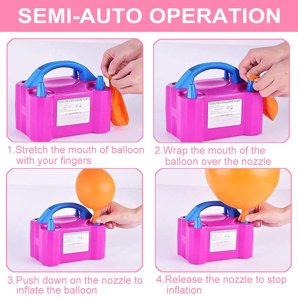 Electric Balloon Pump, Portable Dual Nozzle Balloon Blower Inflator With Balloons Tying Tools For Balloon Decoration Weddings Bi
