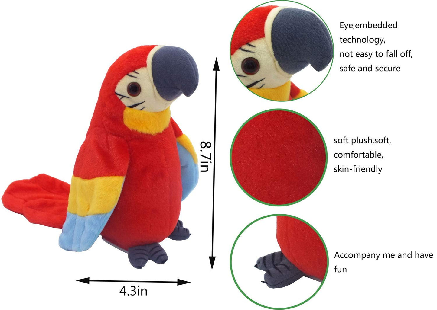 Talking Parrot Plush Toy, Repeat What You Say Funny Kids Stuffed Toys, Birthday Gift Kids Early Learning Animal Toy Electronic T