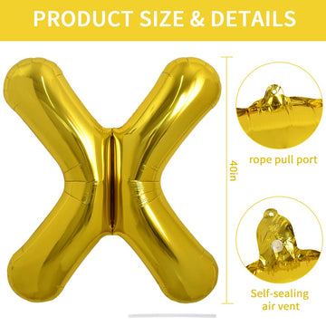 Toniful 40 Inch Large Gold Letter X Balloons Helium Balloons,Foil Mylar Big Balloons For Birthday Party Anniversary Supplies Dec