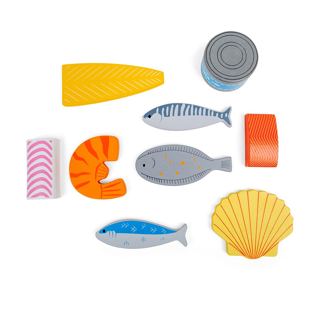 Bigjigs Toys Wooden Seafood Crate - Play Food and Role Play Toys
