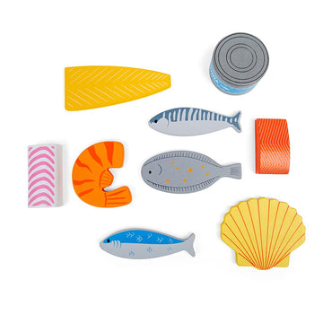 Bigjigs Toys Wooden Seafood Crate - Play Food and Role Play Toys
